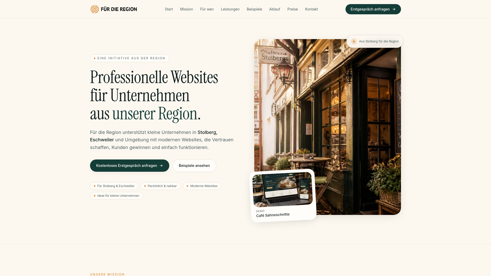 Website-Mockup Für die Region